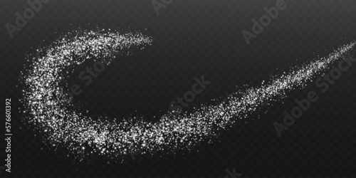White png dust light. Bokeh light lights effect background. Christmas background of shining dust Christmas glowing light bokeh confetti and spark overlay texture for your design.