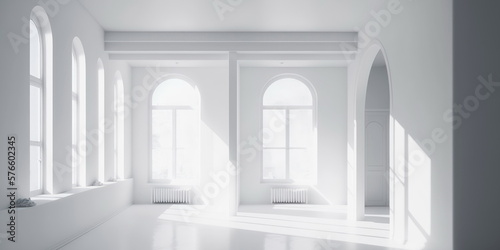 A minimalist white room with large windows and natural light Generative AI