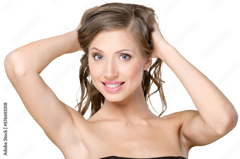 Obraz premium Portrait of beautiful young woman with make-up in black dress
