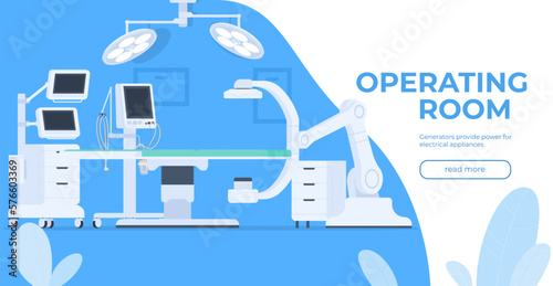 Operating room. Medical devices for the treatment and diagnosis of people. Medical equipment for examining human health. Vector illustration