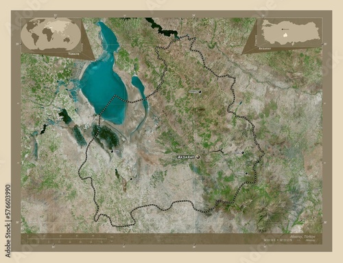 Aksaray, Turkiye. High-res satellite. Labelled points of cities photo