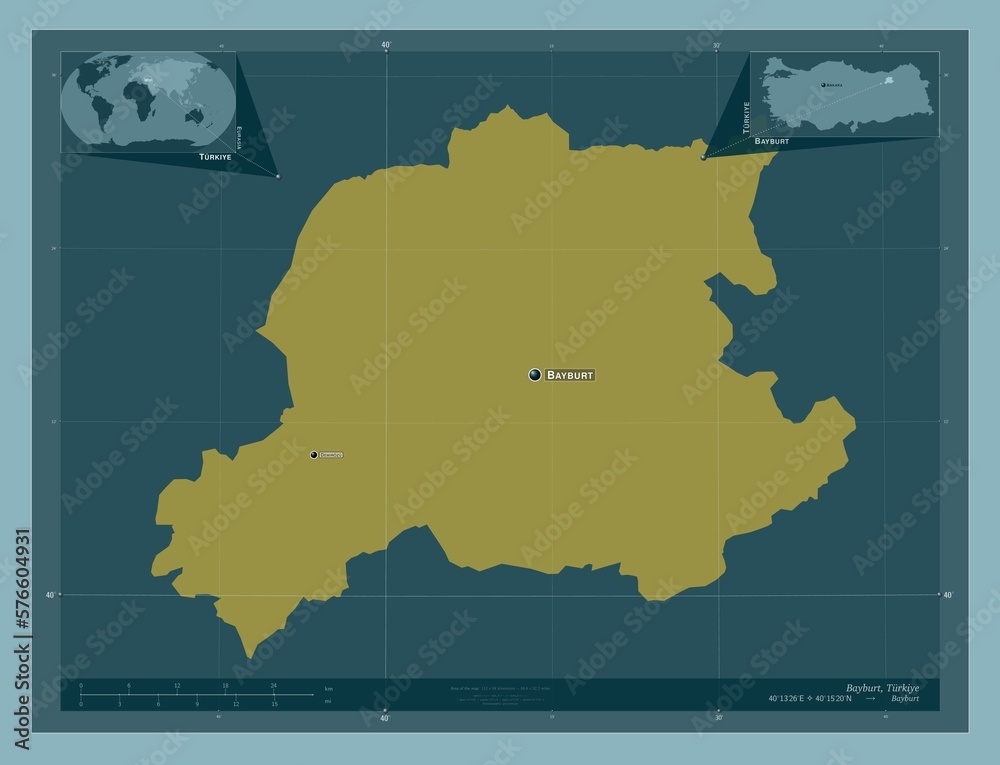 Bayburt, Turkiye. Solid. Labelled points of cities