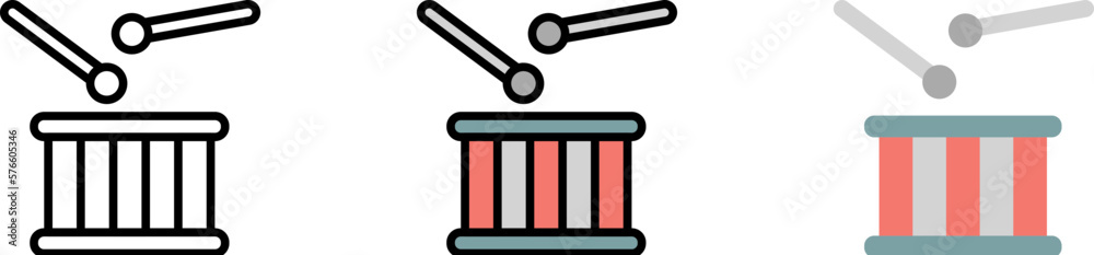 Drum music USA flag vector icon in different styles. Line, color, filled outline Drum music USA flag vector icon in different styles. Line, color, filled outline