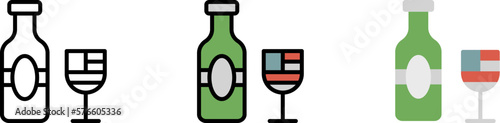 Drink alcohol goblet vector icon in different styles. Line, color, filled outline