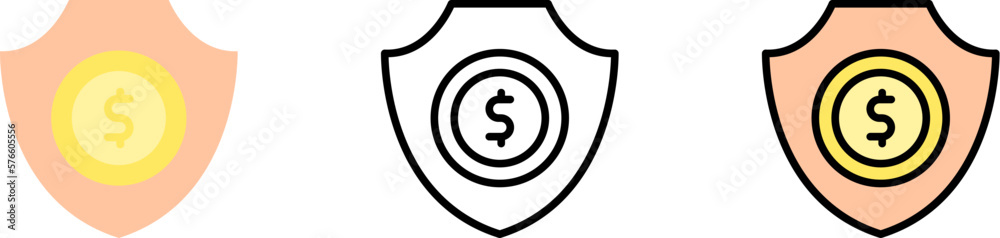 shield coin dollar vector icon in different styles. Line, color, filled outline shield coin dollar vector icon in different styles. Line, color, filled outline