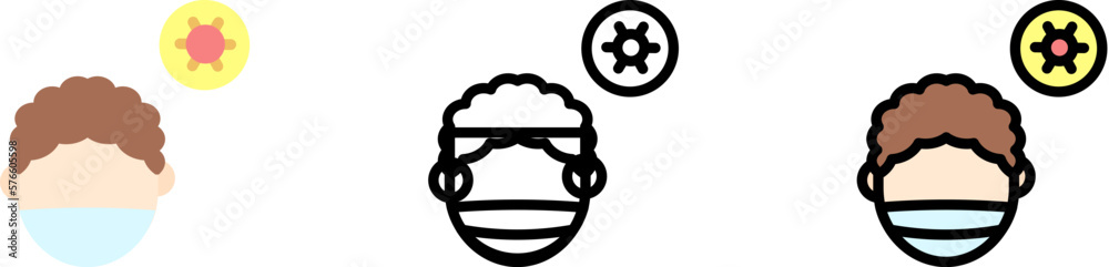 Man, medical mask, coronavirus vector icon in different styles. Line, color, filled outline Man, medical mask, coronavirus vector icon in different styles. Line, color, filled outline