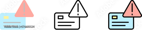 card danger sign vector icon in different styles. Line, color, filled outline