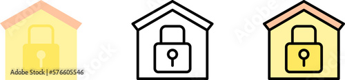 house lock vector icon in different styles. Line, color, filled outline