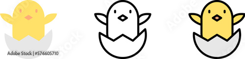 Egg chick outline color vector icon in different styles. Line, color, filled outline
