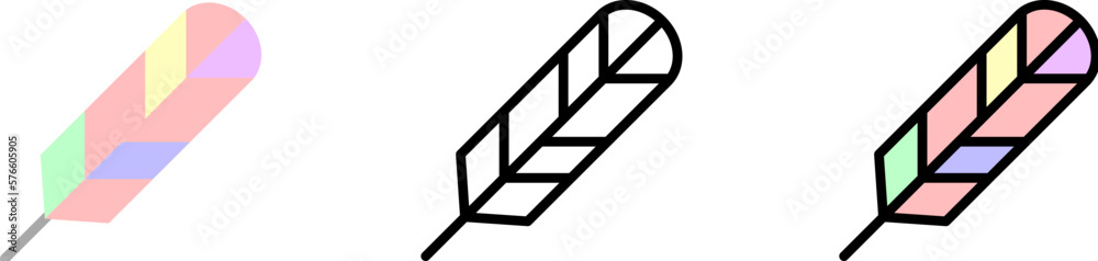 Fototapeta premium Feather, wing vector icon in different styles. Line, color, filled outline