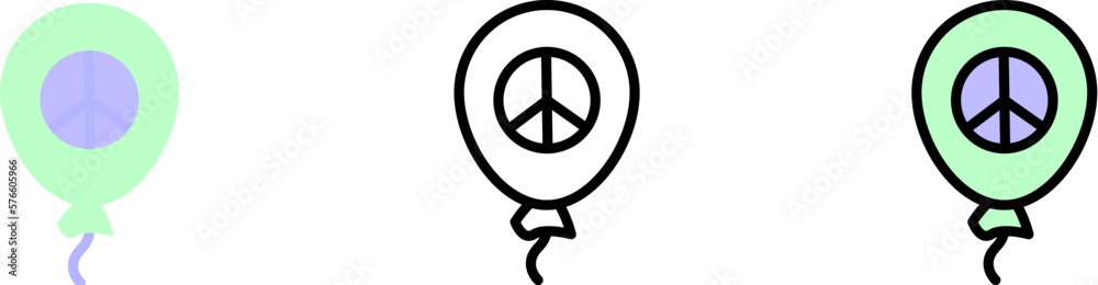Balloon, peace vector icon in different styles. Line, color, filled outline