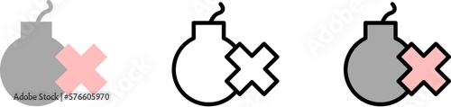 Bomb, prohibit vector icon in different styles. Line, color, filled outline