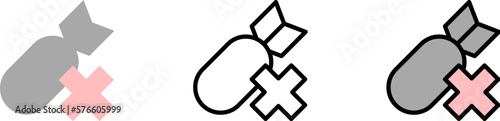 Bomb, prohibit vector icon in different styles. Line, color, filled outline