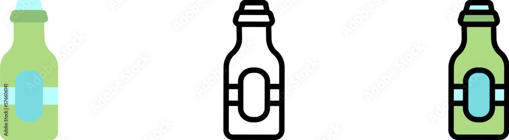 Beer bottle vector icon in different styles. Line, color, filled outline Beer bottle vector icon in different styles. Line, color, filled outline