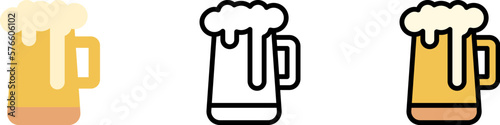 Beer stein vector icon in different styles. Line, color, filled outline