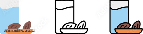 Fasting water iftar dates vector icon in different styles. Line, color, filled outline