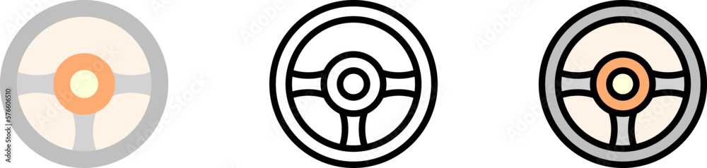 Steering wheel vector icon in different styles. Line, color, filled outline Steering wheel vector icon in different styles. Line, color, filled outline