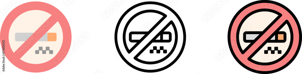 No smoking vector icon in different styles. Line, color, filled outline No smoking vector icon in different styles. Line, color, filled outline