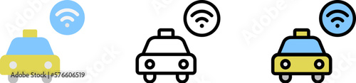 Taxi, wifi vector icon in different styles. Line, color, filled outline