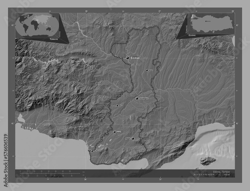 Edirne, Turkiye. Bilevel. Labelled points of cities photo