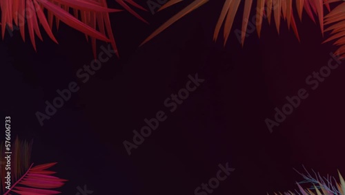 Tropical palm fronds arranged in circle, copy space in middle; 3D animation