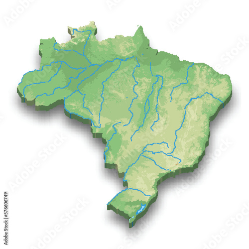 3d isometric relief map of Brazil