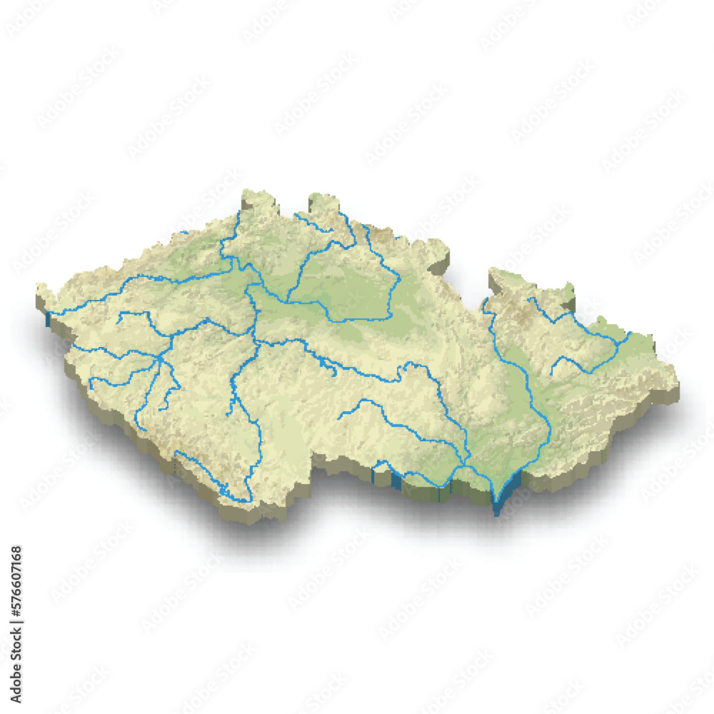 3d isometric relief map of Czech Republic