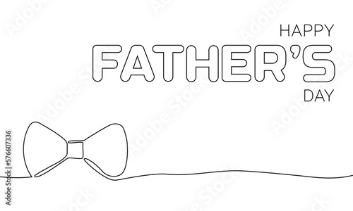 Happy Father's Day line art banner. Bow tie one continuous line or outline illustration. Vector