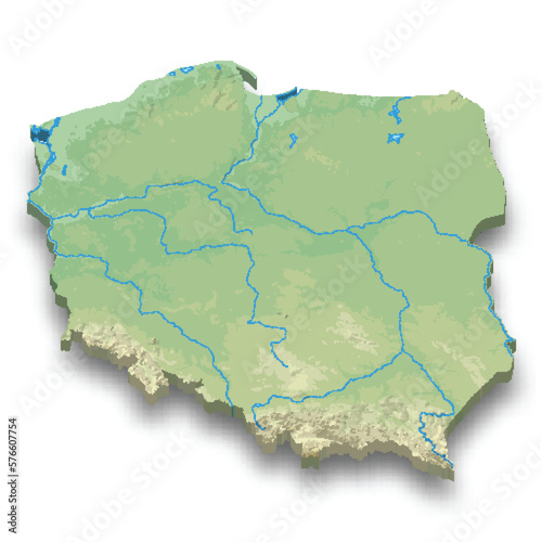 3d isometric relief map of Poland