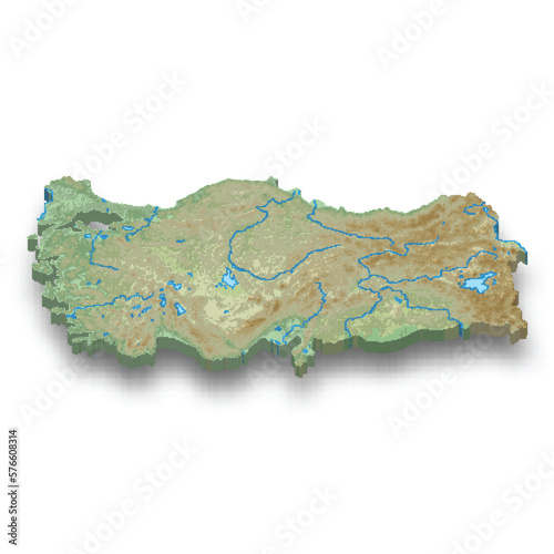 3d isometric relief map of Turkey