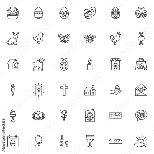 Happy Easter line icons set