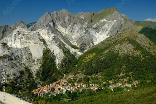 Colonnata. Village of Colonnata in Tuscany. Place of production of Lardo di Colonnata. Near the marble quarries of the Apuan Alps of Carrara. Apuan Alps, Tuscany, Italy. 