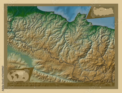 Ordu, Turkiye. Physical. Labelled points of cities photo