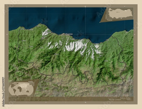 Trabzon, Turkiye. High-res satellite. Labelled points of cities photo