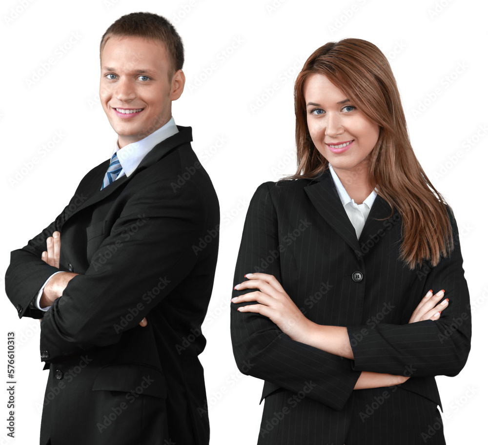 Confident young Business couple with crossed hands on background Confident young Business couple with crossed hands on background