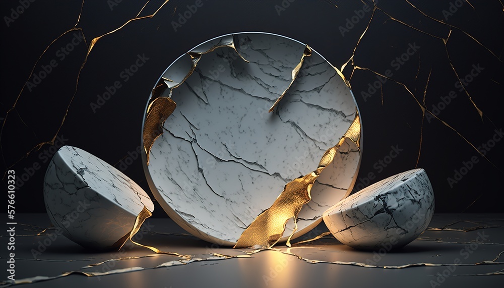 marble architecture sealed with kintsugi technique, wallpaper, lightning, jade created with generative ai technology