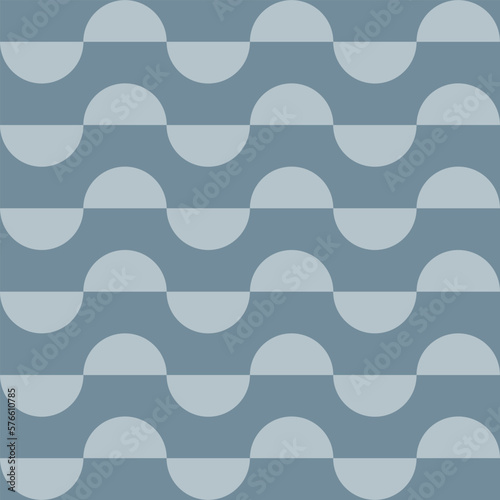 Trendy geometric seamless pattern with semicircles on a blue background. Modern abstract monochrome background. Vector illustration