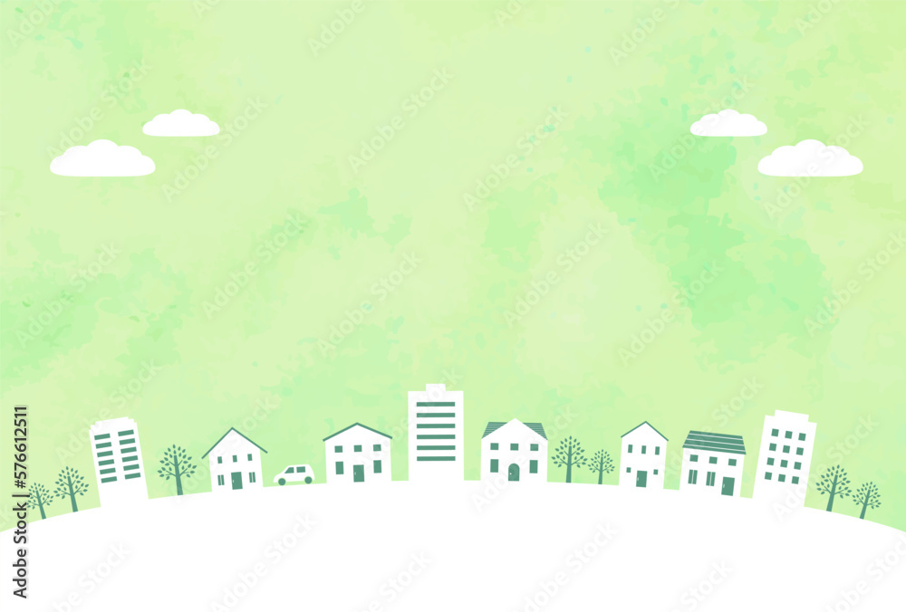 緑の街並み 水彩風背景 / vector eps	