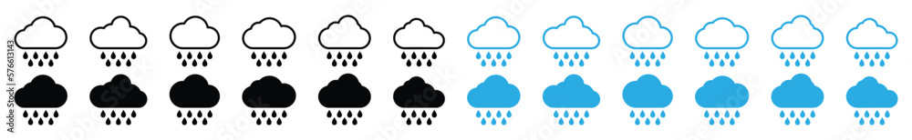 Rain weather icon set. Heavy rain weather icons collection. Rainfall icon symbol. Raindrops and clouds symbol in line and flat style for apps and websites, vector illustration Rain weather icon set. Heavy rain weather icons collection. Rainfall icon symbol. Raindrops and clouds symbol in line and flat style for apps and websites, vector illustration