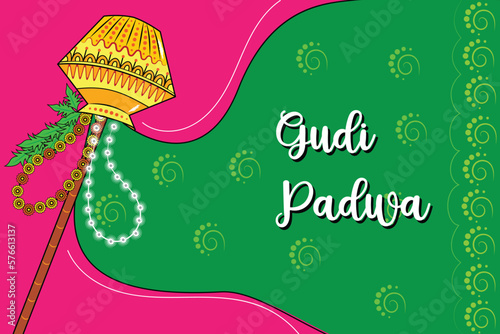 easy to edit vector illustration of Gudhi Padwa spring festival for traditional New Year for Marathi and Konkani Hindus celebrated in Maharashtra and Goa photo