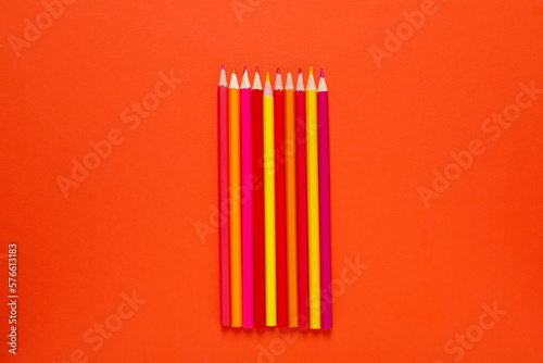Concept of supplies for drawing - Colorful pencils