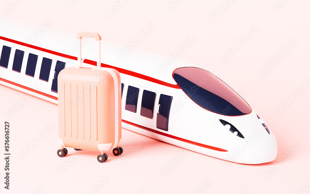 Fototapeta premium Cartoon high-speed train and trunk in the white background, 3d rendering.