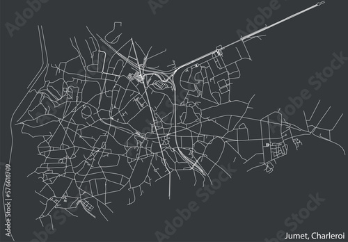 Detailed hand-drawn navigational urban street roads map of the JUMET MUNICIPALITY of the Belgian city of CHARLEROI, Belgium with vivid road lines and name tag on solid background