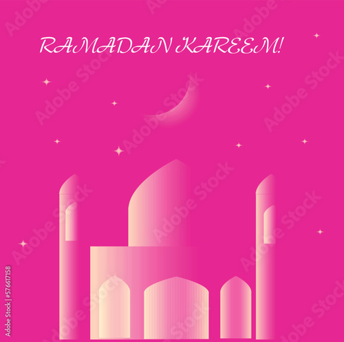Vector Ramadan Kareem mosque with pink background card