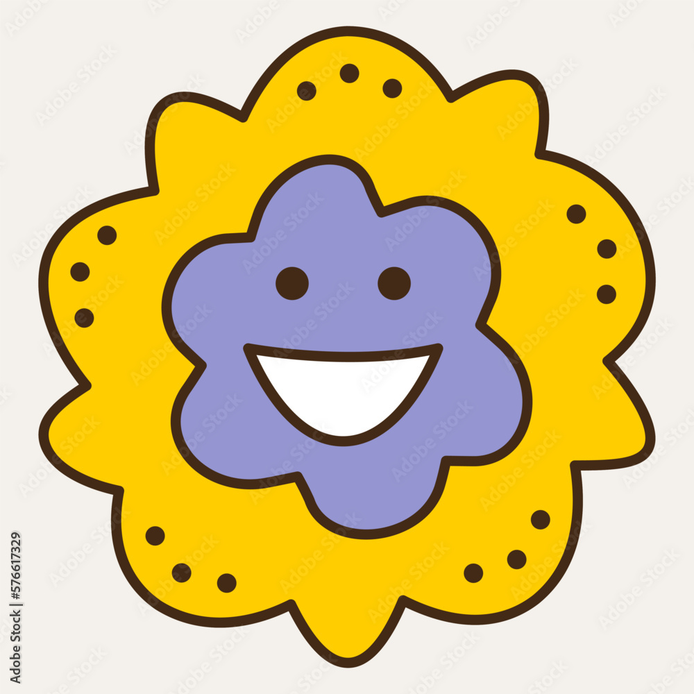 Fototapeta premium Smiling flower, abstract personage, mascot design, funny face, cute icon.