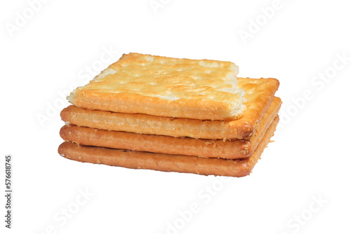 Fresh baked butter cream crackers cheese biscuits on transparent background stock photo png file.