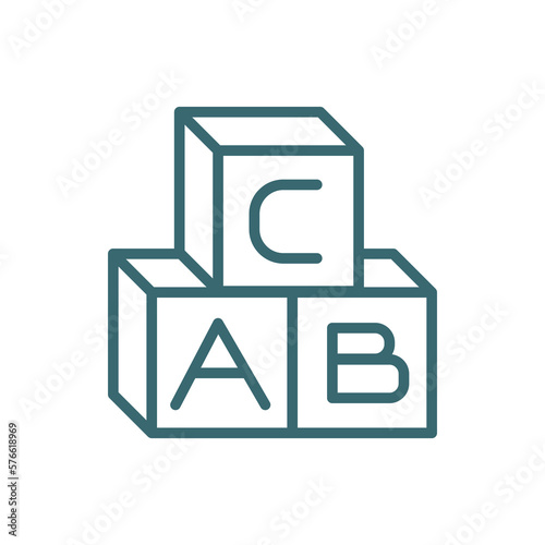 baby abc cubes icon. Thin line baby abc cubes, play icon from education collection. Outline vector isolated on white background. Editable baby abc cubes symbol can be used web and mobile