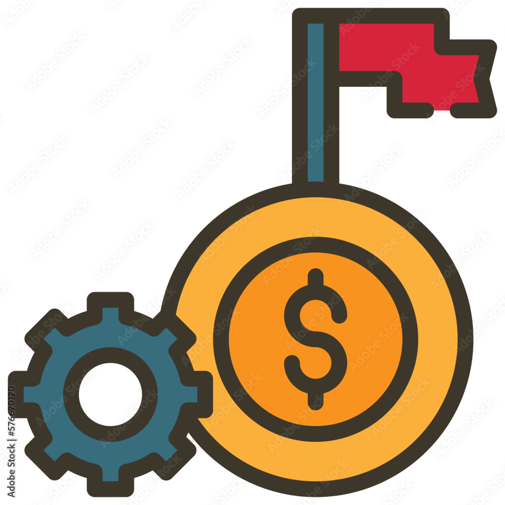 money cog wheel business target flag icon filled outline money cog wheel business target flag icon filled outline
