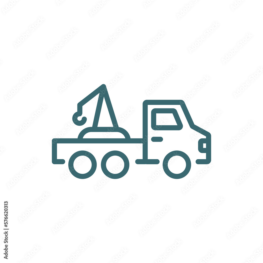 towed car icon. Thin line towed car icon from Insurance and Coverage collection. Outline vector isolated on white background. Editable towed car symbol can be used web and mobile