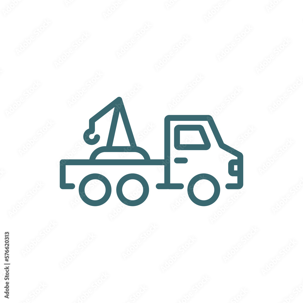 Naklejka premium towed car icon. Thin line towed car icon from Insurance and Coverage collection. Outline vector isolated on white background. Editable towed car symbol can be used web and mobile